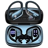 Wireless Earbuds Bluetooth Headphones 48hrs Play Back Sport Earphones with LED Display Over-Ear Buds with Earhooks Built-in Mic Headset for Workout Black BMANI-VEAT00L