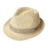 Fancet Large Mens Straw Panama Fedora Hat Summer Beach Casual 24' inch Head Derby Women Beige