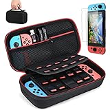 Younik Switch Carrying Case with 2 Pack Screen Protector, Switch (NOT OLED/Lite) Travel Case with Protective Hard Shell for NS Switch Console & Accessories Holds 19 Game Cartridge, Black