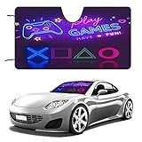 Teens Modern Gamer Car Windshield Sun Shade Gaming Kids Video Games Neon Design Gamepad for Auto Windshield Covers Most Cars 51L x 28W Inch
