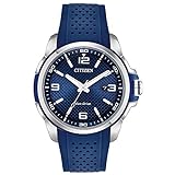 Citizen Men's Eco-Drive Weekender Watch in Stainless Steel with Blue Polyurethane strap, Blue Dial (Model: AW1158-05L)