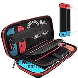 daydayup Switch Case and Tempered Glass Screen Protector Compatible with Nintendo Switch - Deluxe Hard Shell Travel Carrying Case, Pouch Case for Nintendo Switch Console & Accessories, Streak Red