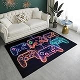Area Rug Neon Game Controller，3D Printed Bathroom Carpet，Print Home Decor Non-Slip Backing Machine Washable Rug Apply to Kitchen Bedroom Room Studio-4.9 * 6.9 ft