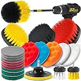 Holikme 22Piece Drill Brush Attachments Set, Scrub Pads & Sponge, Buffing Pads, Power Scrubber Brush with Extend Long Attachment, Car Polishing Pad Kit