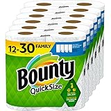 Bounty Quick-Size Paper Towels, White, 12 Family Rolls = 30 Regular Rolls (Packaging May Vary)