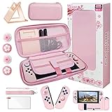 HLRAO Pink Travel Carrying Case Accessories Kit,Sakura Pink Carry Case Compatible with Nintendo Switch.Pink Switch Hard Protective Cover,Adjustable Stand,Screen Protector and Cute Thumb Grips 10 in 1.