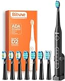 Bitvae Electric Toothbrush for Adults - Ultrasonic Electric Toothbrushes with 8 Brush Heads, ADA Accepted Power Sonic Toothbrush with 5 Modes, Smart Timer, Black D2
