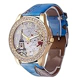 Women's Wrist Watch Vintage Paris Eiffel Tower Crystal Leather Quartz Wristwatch Best Gift (Blue -1)