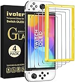 ivoler [4 Pack] Tempered Glass Screen Protector Designed for Nintendo Switch OLED Model 2021 with [Alignment Frame] Transparent HD Clear[Updated Version] Screen Protector for Nintendo Switch OLED 7''