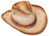 Livingston Men & Women's Woven Straw Cowgirl Hat Western Cowboy Hats for Women Brown Cowboy Hat, Bead Brown