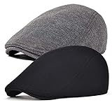 FEINION 2 Pack Men Cotton Newsboy Cap Soft Fit Cabbie Hat (Black/Dark Grey)