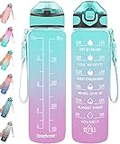 Enerbone 32 oz Water Bottle with Times to Drink and Straw, Motivational Drinking Water Bottles with Carrying Strap, Leakproof BPA & Toxic Free, Ensure You Drink Enough Water for Fitness Gym Outdoor
