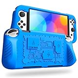 Fintie Case for Nintendo Switch OLED Model 2021with 3 Game Card Slots, Anti-Slip Soft Silicone Shockproof Protective Cover, Ergonomic Grip Case for Switch OLED Model Console 7.0', Blue