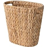 StorageWorks Wicker Waste Basket, Wicker Trash Basket with Built-in Handles, Handwoven Water Hyacinth Trash Can, Wicker Garbage Can for Bedroom, Bathroom, 1 Pack