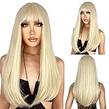 ENTRANCED STYLES Blonde Wig with Bangs, Long Straight Wigs for Women Natural Hair Wigs Synthetic Blonde Wigs for Girls Daily Party Halloween Cosplay Wig 22 Inch