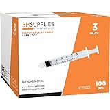 BH Supplies 3ml Luer Lock Tip Syringes (No Needle) - Sterile, Individually Wrapped - 100 Syringes