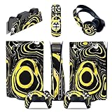 NowSkins Black and Gold Marble Fluid Texture 5 in 1 Premium PS5 Skin Set for Playstation 5 PS5 Disc Edition/ PS5 DualSense Controller/ PS5 Controller Charging Station/ PS5 Headset/ PS5 Remote Control