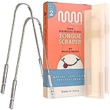 MasterMedi Tongue Scraper with Case (2 Pack), 100% Stainless Steel Tongue Scrubber for Bad Breath, Easy to Use Tongue Scraper for Adults, Tongue Cleaner for Oral Care & Hygiene