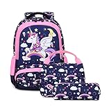 Girls Unicorn Backpack Set - 3 IN 1 Waterproof School bag with Lunch Bag and Pencil Case for Preschool Elementary Kids