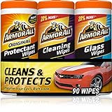 Armor All Car Wipes Multi-Pack, Cleans Vehicle Interior and Exterior, Includes Protectant Wipes, Glass Wipes, and Cleaning Wipes, 3-Pack, 30 Car Wipes Each (90 Wipes Total)