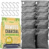 Bamboo Charcoal Bags Odor Absorber 10x100g w Hooks. Nature Fresh Bamboo Charcoal Air Purifying Bags Activated Charcoal Odor Absorbers for Home, Charcoal Deodorizer Bags and Shoe Closet Odor Eliminator