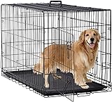 BestPet Dog Crate for Large Dogs,48 Inch Dog Kennel Outdoor with Double-Door,Folding Mental Pet Dog Cages with Divider Panel, Tray and Handle,Black
