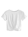 MakeMeChic Women's Summer Crop Top Solid Short Sleeve Twist Front Tee T-Shirt A-White M
