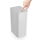 TrashAid Bathroom Trash Can with Lid, 2.6 Gallon / 10 Liter Small Garbage Can with Press Top Lid, Plastic Wastebasket with Pop-up Lid for Toilet, Office, Bedroom, Living Room, Grey