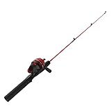 Zebco Dock Demon Spincast Reel and Fishing Rod Combo, 30-Inch 1-Piece Fiberglass Fishing Pole with EVA Handle, QuickSet Anti-Reverse Fishing Reel, Pre-Spooled with 6-Pound Zebco Line, Red, 20