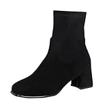 JEUROT Womens Chelsea Ankle Booties Chunky Block Heel Pointed Toe Boots Side Zipper Short Booties Comfort Fall Winter Dressy Casual Lady Shoe (Black, 7.5)