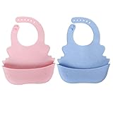 CRRCLSY Silicone Baby Bibs,Set of 2, Cute Bibs for Babies & Toddlers (6-72 Months) Waterproof, Soft, Adjustable and Easy to Clean（Blue,Pink）