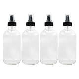 Cornucopia 8-Ounce Clear Glass Fine Mist Spray Bottles (4-Pack); Boston Round w/Atomizer Spritzers for Aromatherapy, Perfume, Cologne, DIY & More