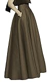DreamSkirts Women’s Long Satin Maxi Skirts High Waist A-Line Pleated Formal Prom Party Skirts with Pockets Brown