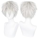 ANOGOL Hair Cap + Short Wig for Men, Silver White Men's Wig for Cosplay, Short Silver White Wig for Halloween Boy Christmas Event Costume Party