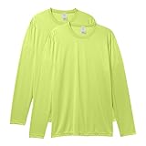Hanes Men's Long Sleeve Cool Dri T-Shirt UPF 50+, Large, 2 Pack ,Safety Green