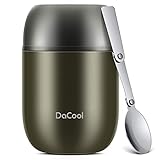 DaCool Food Thermos Insulated Food Jar Lunch Container Vacuum Stainless 16 Ounce Kids Adult Bento Box for Hot Food with Spoon Leak Proof for School Office Picnic Travel Outdoors, BPA free - Gray