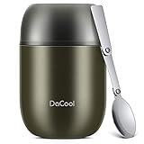 DaCool Food Thermos Insulated Food Jar Lunch Container Vacuum Stainless 16 Ounce Kids Adult Bento Box for Hot Food with Spoon Leak Proof for School Office Picnic Travel Outdoors, BPA free - Gray