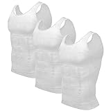 Odoland Men's 3 Pack Body Shaper Slimming Shirt Tummy Lose Weight Shirt, White/White/White, M