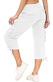MoFiz Womes Cargo Hiking Capri Pants Lightweight Quick Dry Running Athletic Casual Outdoor Button Pockets Rice White M