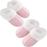 Ankis Fuzzy Slippers for Women - 2 Pack Memory Foam Fluffy Fur Soft Comfy House Slippers Warm Flats Bedroom Shoes on Anti-Skid Sole Indoor Outdoor Winter Light Pink Valentines Day Gift