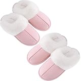 Ankis Fuzzy Slippers for Women - 2 Pack Memory Foam Fluffy Fur Soft Comfy House Slippers Warm Flats Bedroom Shoes on Anti-Skid Sole Indoor Outdoor Winter Light Pink Valentines Day Gift