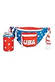 Tipsy Elves Dream Team Fanny Pack With Detachable Drink Carrier - American Flag Waist Pack for July 4th BBQs Multiple Zipper Pockets Store Phone Keys Wallet Essentials (Red White Blue)
