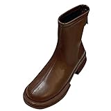 Fullwei Platform Boots for Women,Women Comfortable British Mid Calf Round Toe Chunky Boot Chelse-a𝒮 Comba-t𝒮 Booties Ladies Casual Back Zipper Motorcycle Riding Boot Walking Shoe (Brown, 7)