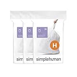 simplehuman Code H Custom Fit Drawstring Trash Bags in Dispenser Packs, 60 Count, 30-35 Liter / 8-9.2 Gallon, White