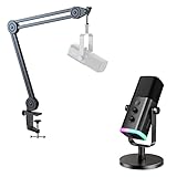 FIFINE XLR/USB Microphone and Heavy Duty Boom Arm, Computer Recording Gaming Microphone with Mute Button, RGB, Arm Stand for YouTube Podcasting Conference (AM8+BM63)