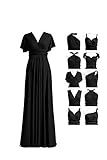 Women's Vintage Deep-V Neck one Shoulder Sleeveless Bridesmaid Evening Party Prom Gown Dresses Black