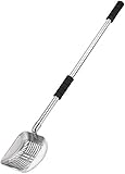 Yangbaga Metal Cat Litter Scoop with Deep Shovel&Long Handle,Detachable Stainless Steel Non-Stick Litter Sifter with Foam Padded Grip, No Bending Back Heavy Duty Cat Litter Scooper (Silver Shovel)