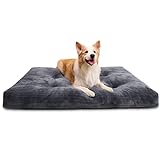 Dog Crate Bed Washable Dog Beds for Large Dogs Deluxe Thick Flannel Fluffy Comfy Kennel Pad Anti-Slip & Anti-Scratch Pet Sleeping Mat, 35 x 23 Inch, Gray