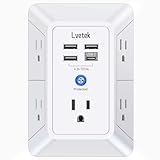 Lvetek 5 Outlet Extender Multi Plug Wall Outlets with 4 USB Charging Ports (1 USB C Outlet), 3 Sided 1680J Surge Protector Power Strip USB Wall Charger for Home, Office, Travel, ETL Listed, White