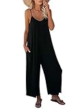 Dokotoo Women's Loose Black Jumpsuits for Women Adjustable Spaghetti Strap Stretchy Wide Leg Solid One Piece Sleeveless Long Pant Romper Jumpsuit with Pockets Medium